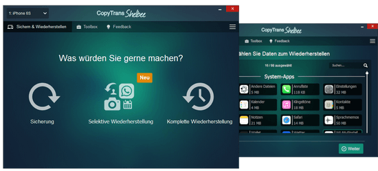Interface CopyTrans Shelbee