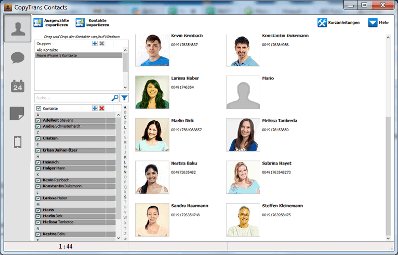 iPhone Kontakte in CopyTrans Contacts