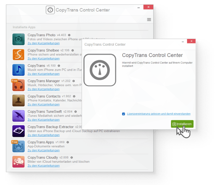 CopyTrans Control Center installieren