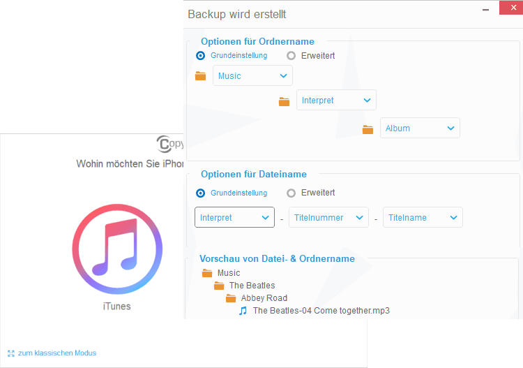 Musik Backup Einstellungen