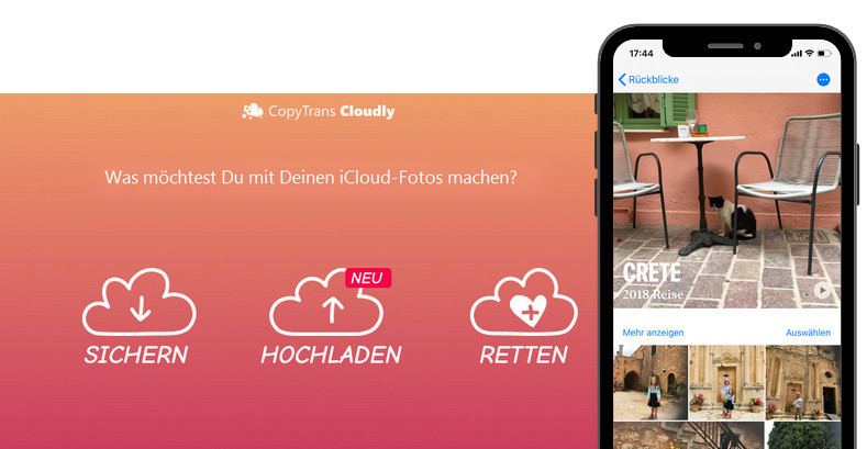 iCloud Bilder hochladen mit CopyTrans Cloudly