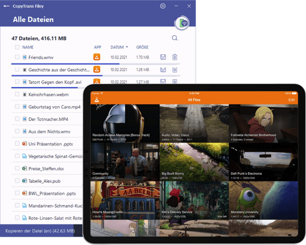 Filme auf iPad übertragen mit CopyTrans Filey