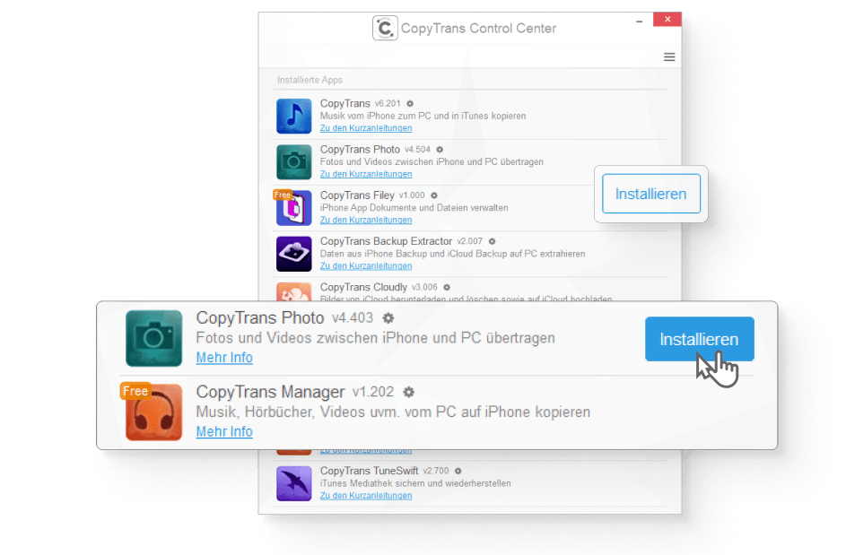 Installation von CopyTrans Programmen