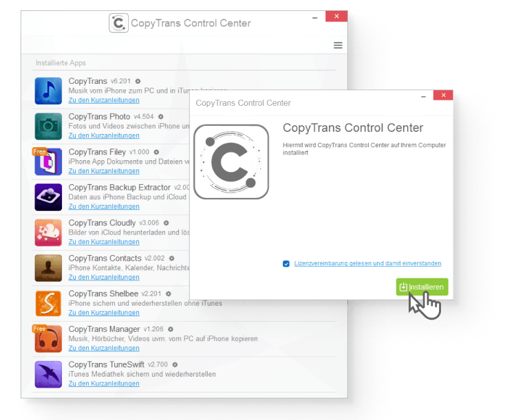CopyTrans Control Center installieren