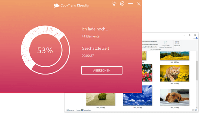 CopyTrans Cloudly lädt Fotos in iCloud hoch