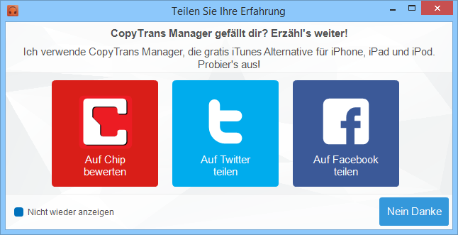 Programm auf Chip, Twitter oder Facebook teilen
