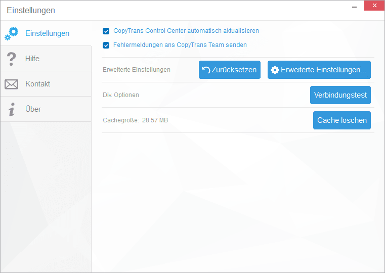 CopyTrans Control Center Einstellungen