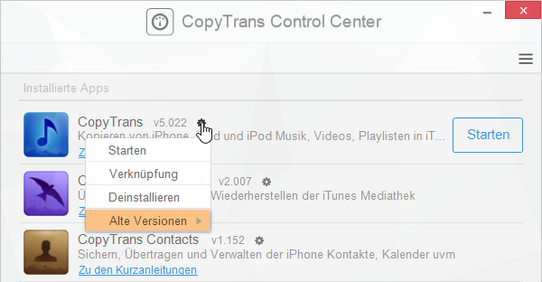 Wie kann ich meine alte CopyTrans Version wieder aktivieren?