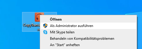CopyTrans Manager als Administrator ausführen