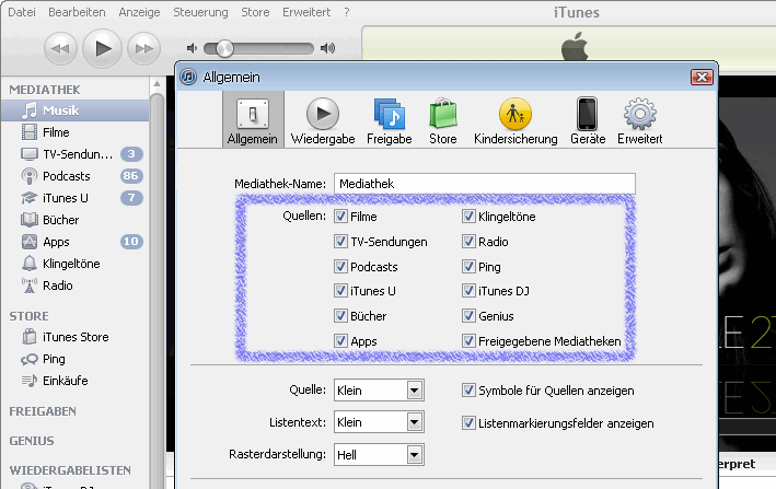 iTunes allgemeine Einstellungen