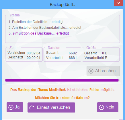 iTunes Backup hat fehlgeschlagen