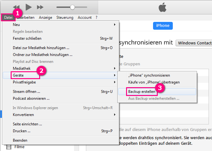 Kontakte vom iPhone auf iTunes übertragen
