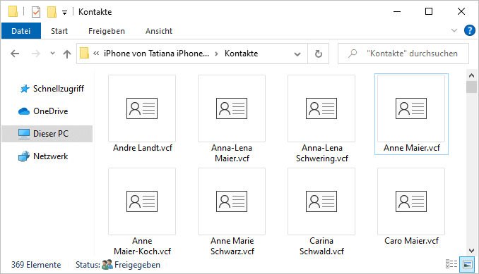 Kontakte von iPhone auf Samsung auf PC zwischengespeichert