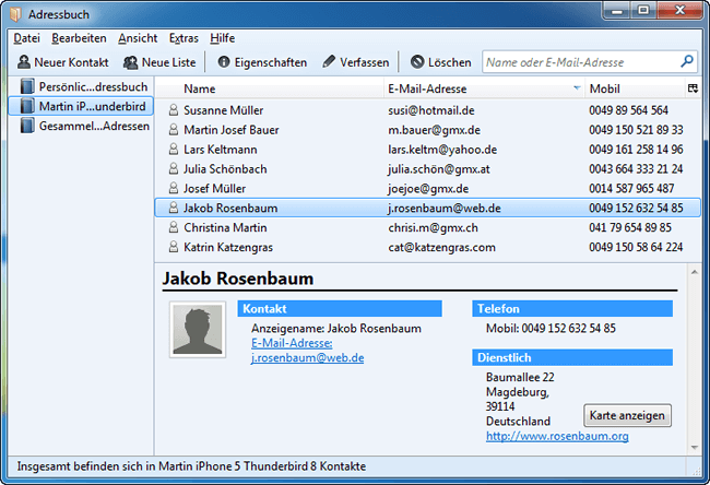 iphone kontakte mit thunderbird