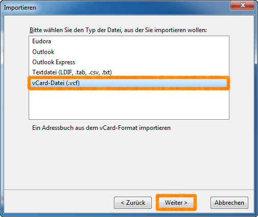 vcard Thunderbird Kontakte