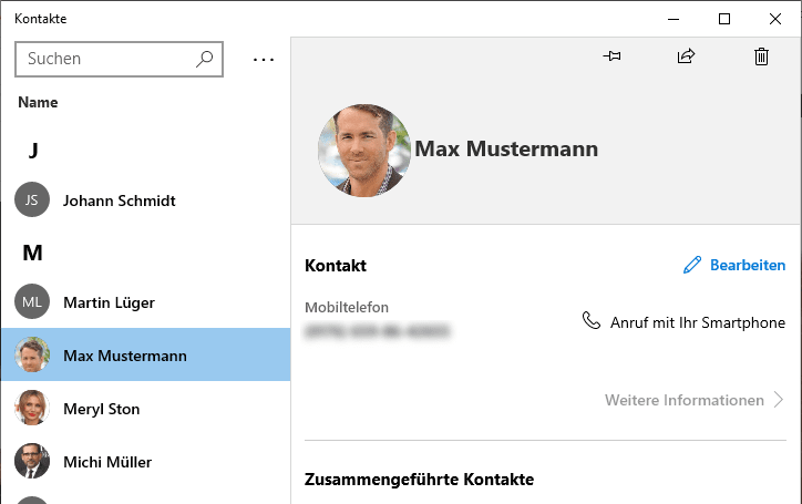 Kontakte in der Kontakte App Windows