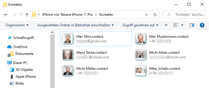 Ordner Windows Contact mit Kontaktdaten