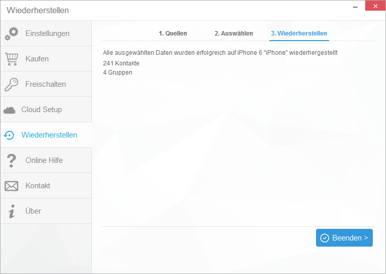 iPhone Kontakte wiederherstellen erfolgreich
