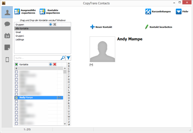 Gmail Kontakte im CopyTrans Contacts