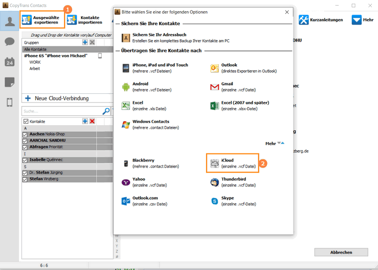 iPhone kontakte in iCloud verschieben