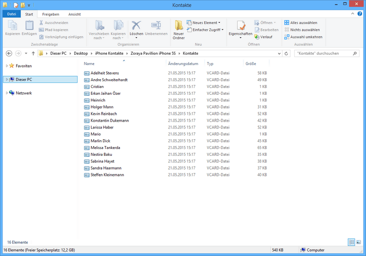 Kontakte am PC sichern