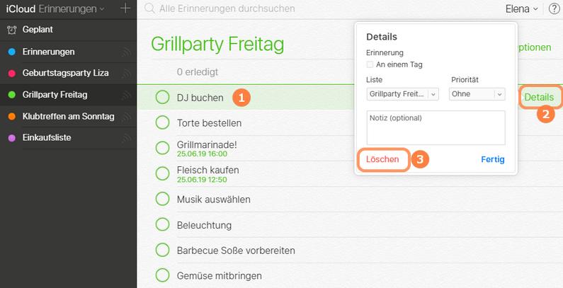 Erinnerung via iCloud löschen