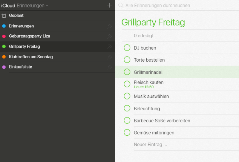 iPhone Erinnerungen in iCloud