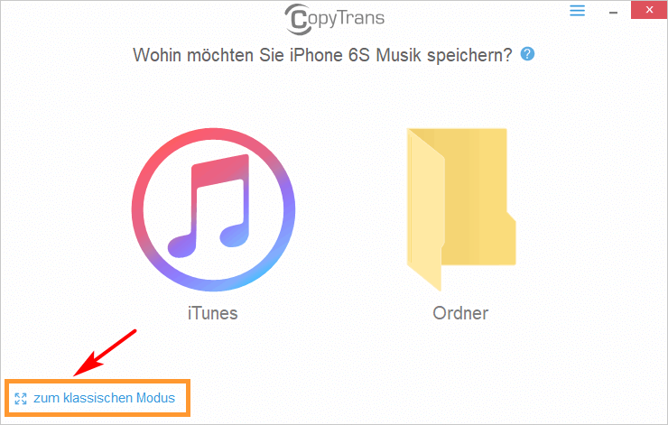 Zum klassischen Modus in CopyTrans wechseln