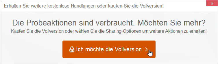 Nachricht mit Vorschlag eine Vollversion zu kaufen