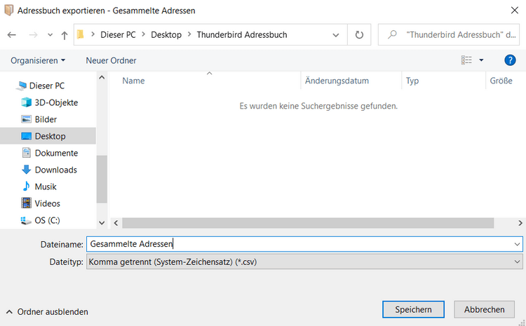Thunderbird-Adressbuch exportieren CSV