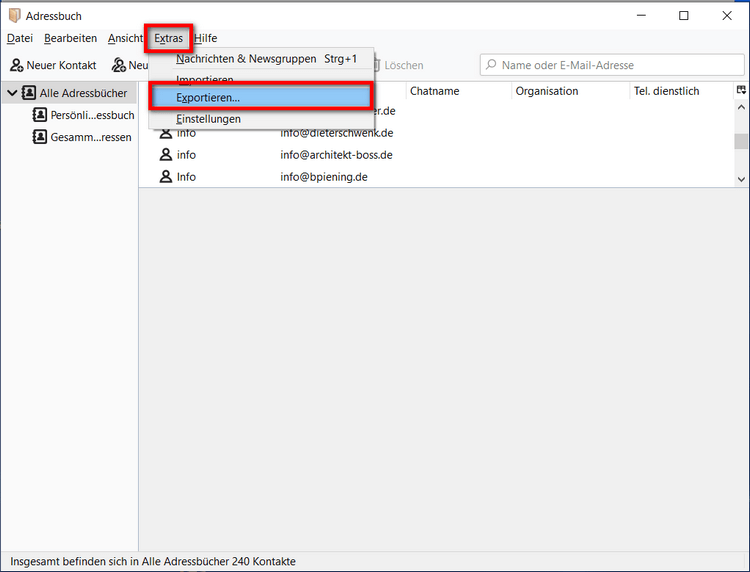 Thunderbird Adressbuch exportieren
