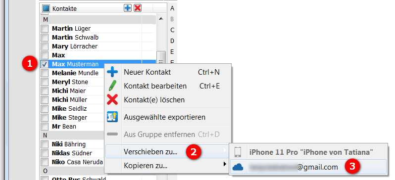 Kontakte von iPhone in iCloud verschieben