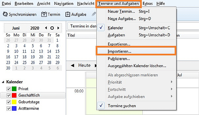 Thunderbird Kalender importieren
