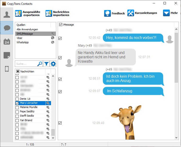 iPhone SMS auf PC in CopyTrans Contacts anzeigen