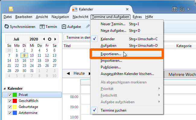 Thunderbird Kalender exportieren