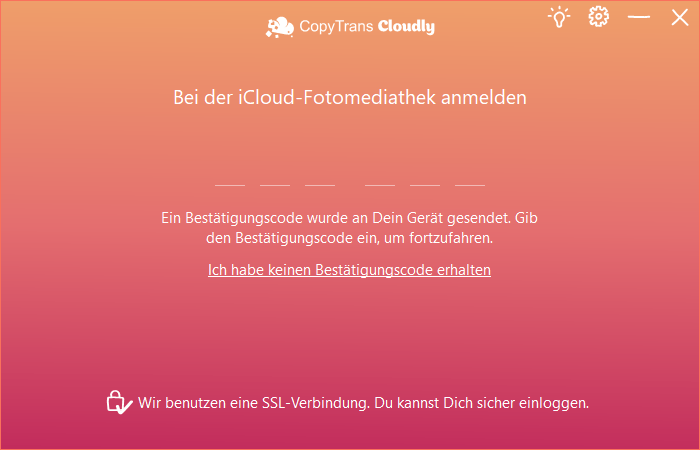 Bestätigungscode im Programm eingeben