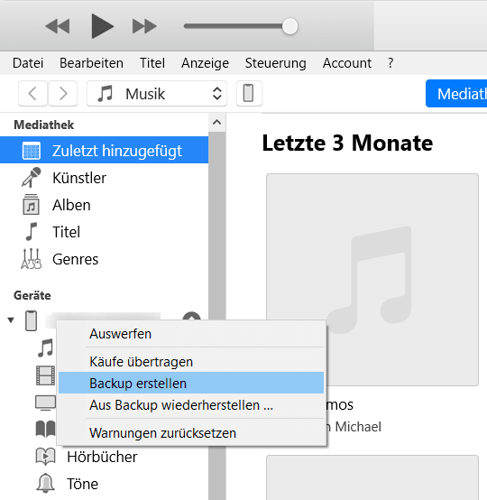 iTunes Backup mit Kontakten erstellen