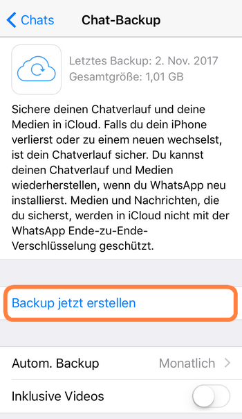 WhatsApp Chats in iCloud sichern