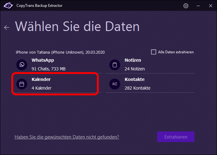 Kalender im Programm auswählen