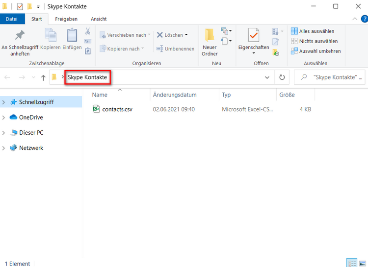 Skype Kontakte im gewählten Ordner finden