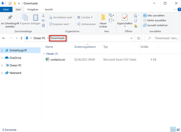 Kontakte im Ordner Downloads finden