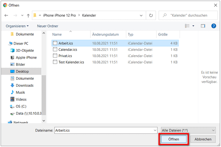iPhone Google Kalender am PC auswählen