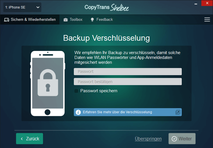 Backup Verschlüsselung, um sensitive Daten zu übertragen