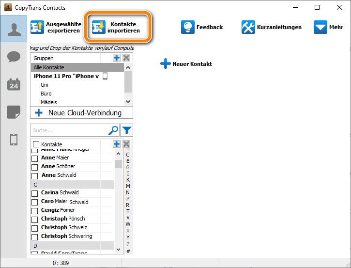 iPhone Kontakte importieren Excel