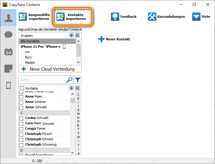 Kontakte in iPhone importieren