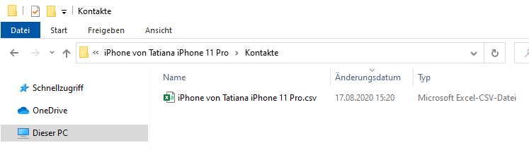 iPhone Kontakte auf PC als CSV-Datei