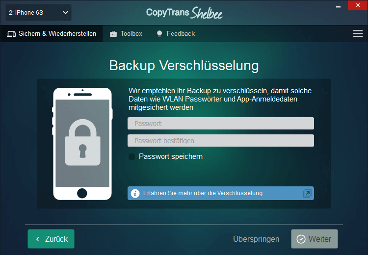 Backup iPhone auf externe Festplatte: Verschlüsselung