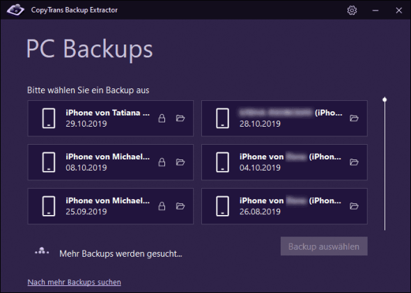 Liste von iOS-Backups