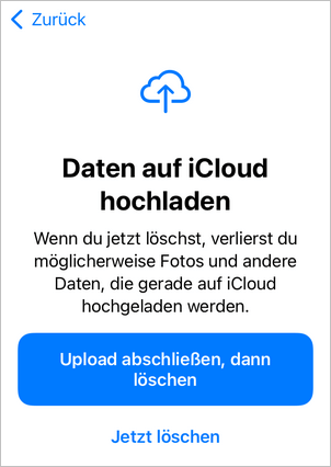 Daten beim Zurücksetzen in iCloud hochladen