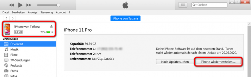 Auf iPhone wiederherstellen tippen